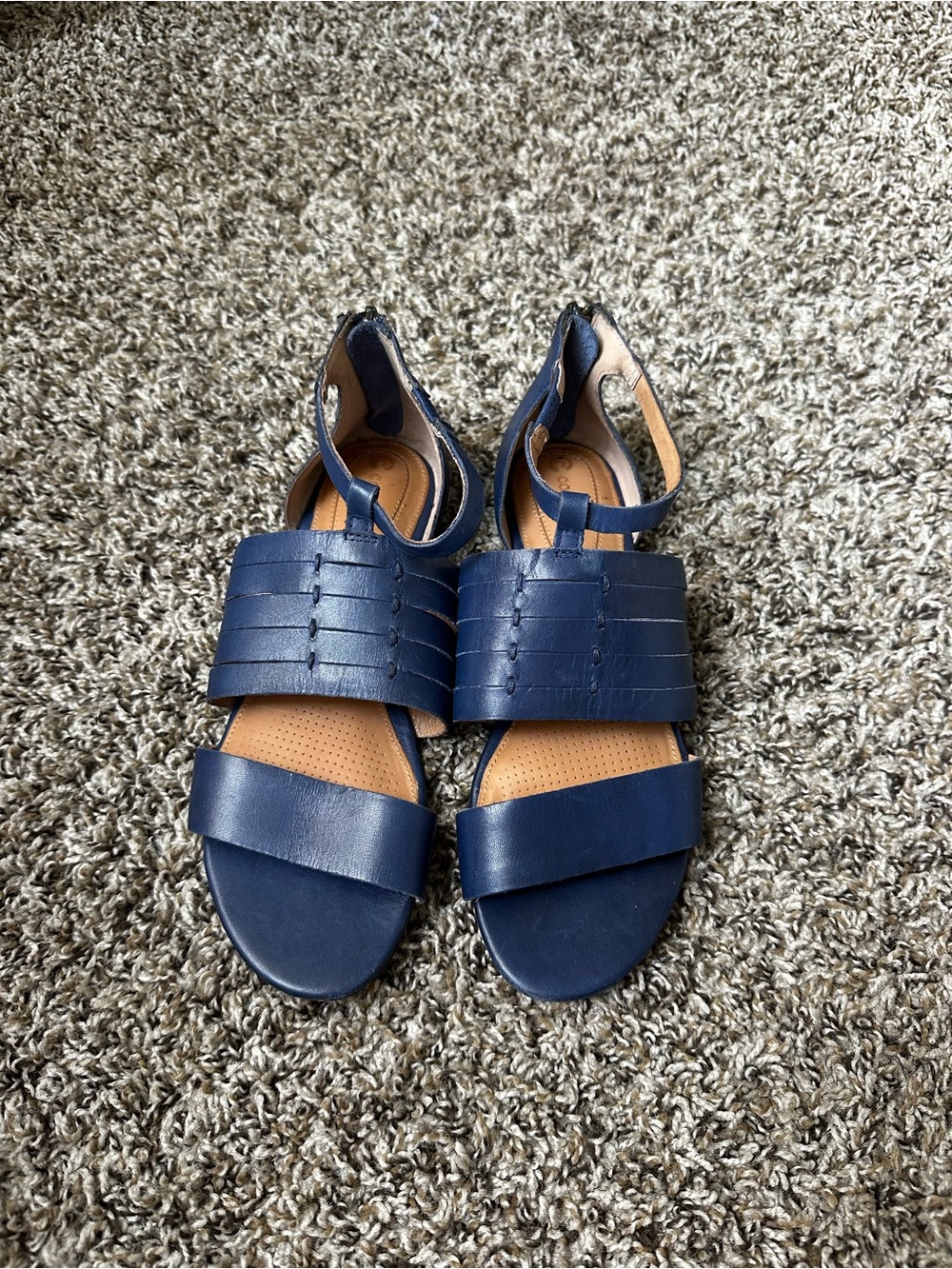 Navy Blue corso como  Leather Strap Sandals